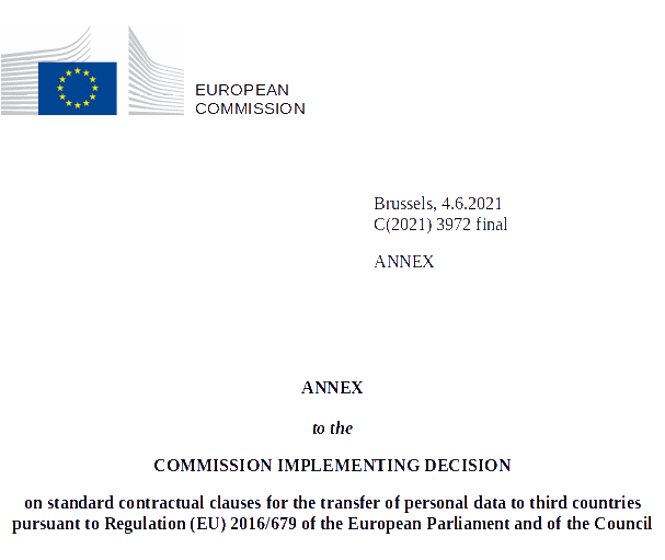 European Commission: Annex on standard contractual clauses